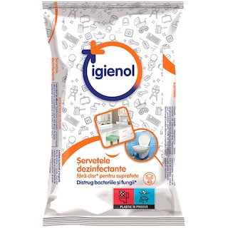 Igienol | Servetele dezinfectante fara clor pentru suprafete, 40 bucati