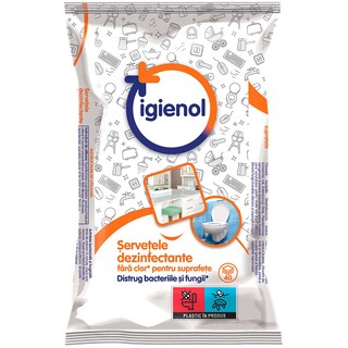 Igienol | Servetele dezinfectante fara clor pentru suprafete, 40 bucati