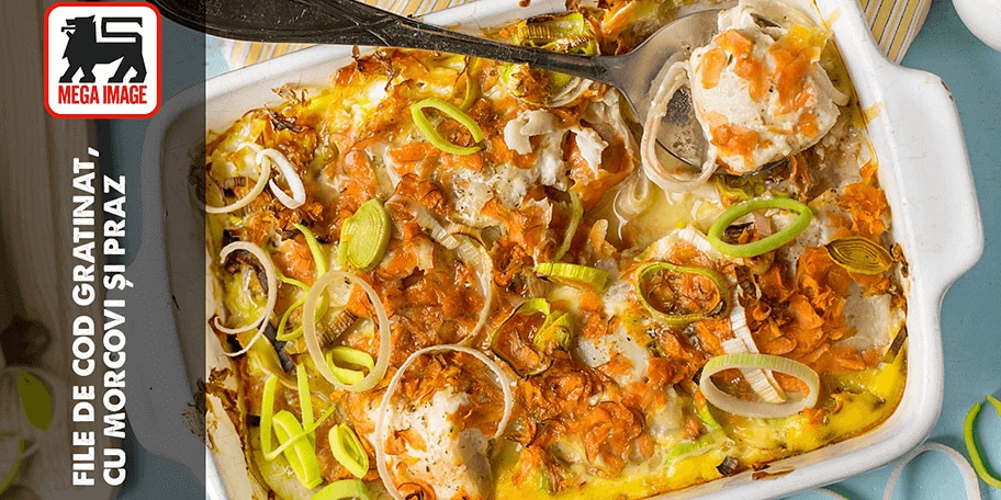  File de cod gratinat cu morcov și praz