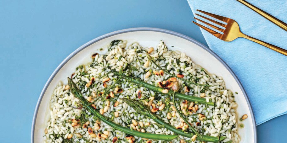 Risotto cu ștevie, leurdă și sparanghel