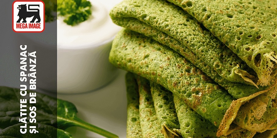 Clătite cu spanac și sos de brânză
