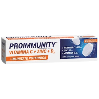 Proimmunity | Vitamina C + Zinc + D3, 20 comprimate efervescente