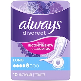 Always Discreet | Absorbante Long pentru pierderi urinare, 10 bucati