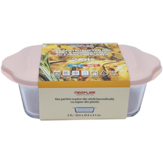 Neoflam | Vas pentru cuptor din sticla borosilicata, cu capac din plastic 2.5L