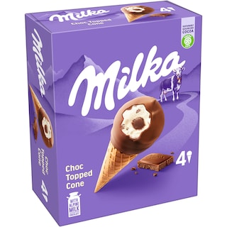 Milka | Inghetata la cornet cu vanilie si ciocolata 4x69g