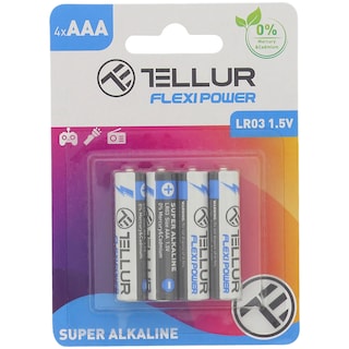 Tellur | Baterie Flexi Power, super alcalina, AAA LR03, 1.5V, 4 buc/set