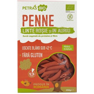 Petras Bio | Penne din linte rosie si in auriu 250g