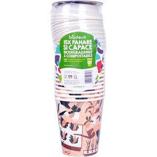Biodeck | Pahare si capace biodegradabile & compostabile 240ml, 15 bucati