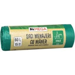 Saci menajeri verzi cu maner, 60L, 15 buc.