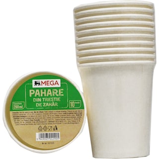 MEGA Eco | Pahare eco din trestie de zahar, 10x260ml