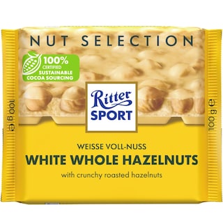 Ritter Sport | Ciocolata alba cu alune de padure intregi. 100g