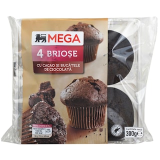 MEGA | Briose cu cacao si bucatele de ciocolata 4x75g
