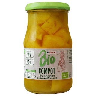 MEGA | Compot de ananas bio in sirop slab indulcit 350g