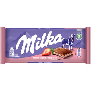 Milka | Ciocolata cu lapte alpin cu crema cu aroma de capsune 100g