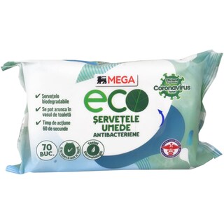 MEGA Eco | Servetele umede antibacteriene, 70 buc.