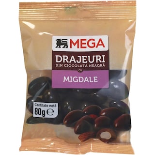 MEGA | Drajeuri din ciocolata neagra cu migdale 80g