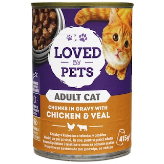 Loved by Pets | Hrana umeda pentru pisici, cu pui si vitel in sos 415g