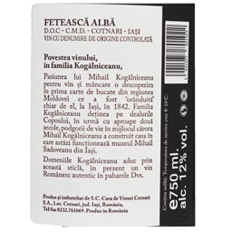 Domeniile Kogalniceanu | Vin alb Feteasca alba 0.75L