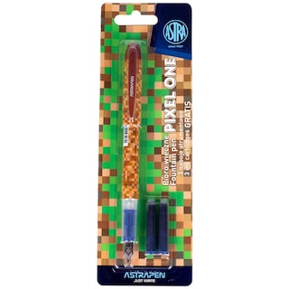 Astra | Pixel | Stilou scolar cu patron Pixel One Minecraft, penita cu varf de iridiu, 3 rezerve, diverse modele