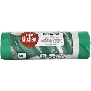 Home Kitchen | Saci menajeri verzi cu manere, 60 L, 15 bucati