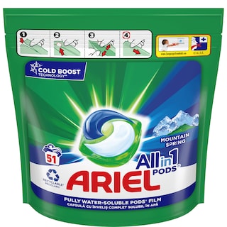 Ariel | All in 1 Pods | Detergent Mountain Spring, 51 capsule