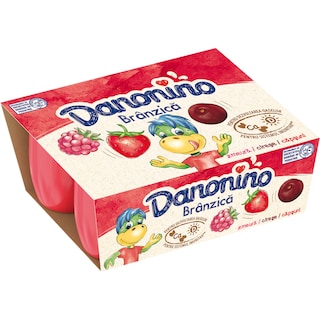 Danonino | Branza proaspata cu piure de capsuni,cirese si visine 6x50g