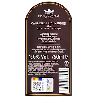 Beciul Domnesc | Vin rosu sec Cabernet Sauvignon 0.75L