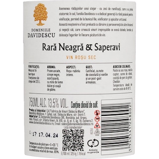 Domeniile Davidescu | Vin rosu Rara Neagra Saperavi 0.75L