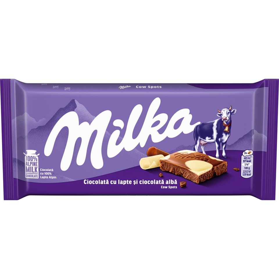 Ciocolata cu lapte alpin si ciocolata alba 16%. 90g