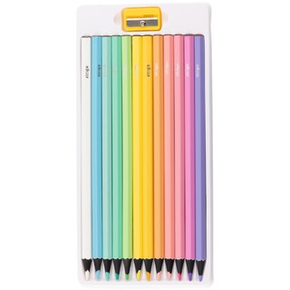 Strigo | Creioane colorate + ascutitoare, 12 culori pastelate