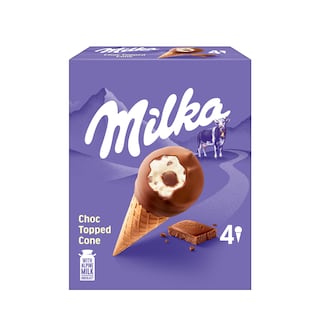 Milka | Inghetata la cornet cu vanilie si ciocolata 4x69g