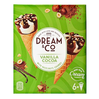 Dream&Co | Inghetata cu vanilie, cu cacao si bucati de alune de padure 6x120ml
