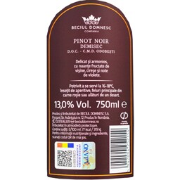 Beciul Domnesc | Vin rosu demisec Pinot Noir 0.75L