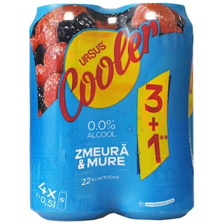 Ursus | Bere fara alcool cu suc de zmeura si mure 3+1 x 0.5L