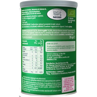 Gerber | Gustare bio cu cereale, banane si zmeura 35g