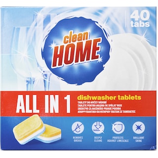 Clean Home | Tablete pentru masina de spalat vase All-in-one, 40 bucati