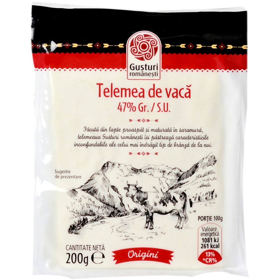 Romania product data sample: Telemea de vaca 47% grasime 200g