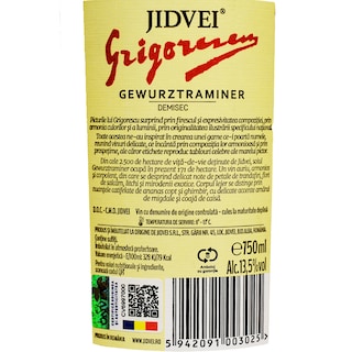 Jidvei | Grigorescu | Vin alb demisec Gewurztraminer 0.75L
