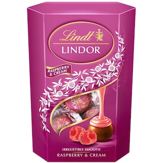 Lindt | Bomboane din ciocolata cu lapte cu umplutura de zmeura si frisca 200g