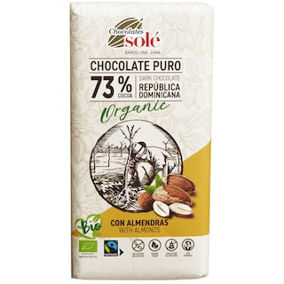 Chocolates Sole | Ciocolata neagra bio cu migdale 73% cacao 150g