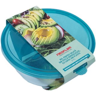 Neoflam | Bol pentru salata din sticla borosilicata, cu capac din plastic, 2.7L