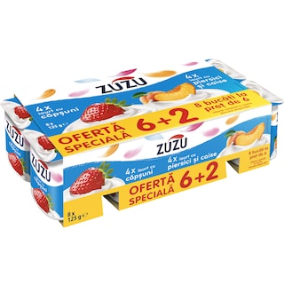 Zuzu | Iaurt cu capsuni, piersici si caise 2.6% grasime 8x125g