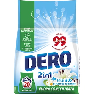 Dero | Detergent pudra Iris alb si flori de romanita, 20 spalari 1.5kg