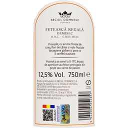 Beciul Domnesc | Vin alb demisec Feteasca Regala 0.75L