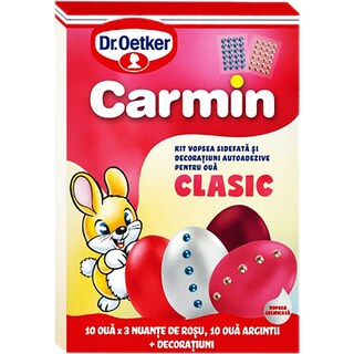 Dr. Oetker | Carmin | Kit vopsea sidefata si decoratiuni autoadezive, 40 oua