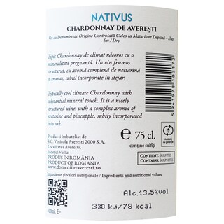 Nativus | Vin alb sec Chardonnay de Averesti 0.75L