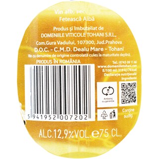 Tohani | Feteasca de Tohani | Vin alb sec Feteasca alba 0.75L