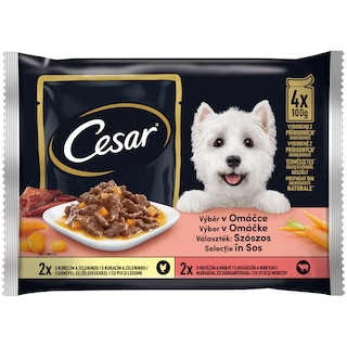 Cesar | Hrana completa pentru caini adulti selectii cu pui si legume si vita si morcovi 4x100g