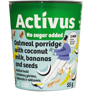 Activus | Porridge instant cu lapte de cocos, banane si seminte 55g