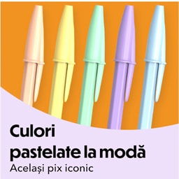 Bic | Pixuri cu bila Cristal Pastel, varf 1.0 mm, cerneala albastra, set 5 bucati